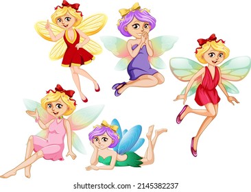 A set of lovely fairy on white background illustration