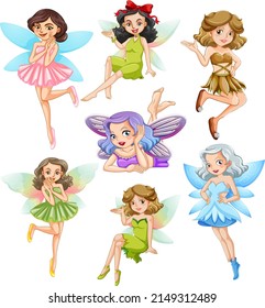 A set of lovely fairy on white background illustration
