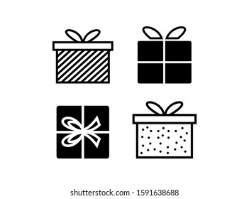 Set of Lovely Gift Icon in Black Style Isolated on White Background. Consist of Three Gift Icon Image. Suitable for Valentine, Christmas, Birthday, and more. Vector Illustration.