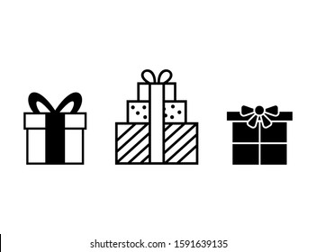 Set of Lovely Gift Icon in Monochrome Style Isolated on White Background. Consist of Three Gift Icon Image. Suitable for Valentine, Christmas, Birthday, and more. Vector Illustration.
