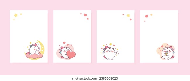 Set of lovely greeting cards with unicorns. Birthday and valentine templates in cartoon style.