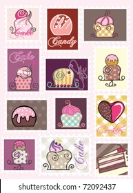 set of lovely stamps with cakes and candy