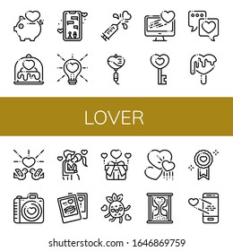 Set of lover icons. Such as Love, Dating app, Kiss, Hearts , lover icons