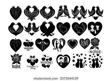 Set of lover Valentine's Day shillouette vector illustration