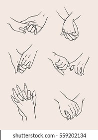 Set of lovers couples holding hands. People in love. Collection isolated illustration.