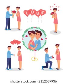 A set of lovers in different situations. Valentine's day