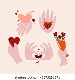 Set Of Loving Hand Illustration