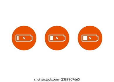 Conjunto de iconos de indicador de bajo nivel de carga de la batería. Recarga, conceptos de tecnología. Ilustración de diseño de vector plano aislada en el fondo.