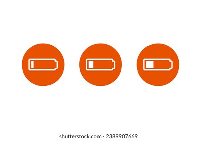 Set of low battery charging level indicator icon. Flat vector design illustration isolated on background.