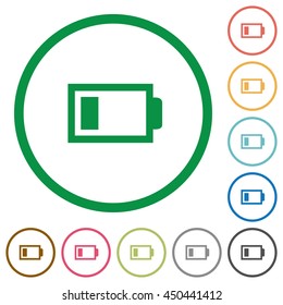 Set of Low battery color round outlined flat icons on white background