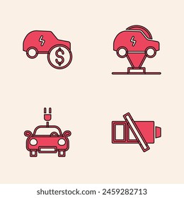 Set Batería baja, Precio eléctrico del coche, y el icono. Vector