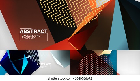 Conjunto de fondo abstracto geométrico 3d de baja polilla. Diseño poligonal. Ilustraciones vectoriales para portadas, pancartas, volantes y carteles y otros