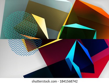 Set of low poly 3d shapes geometric abstract backgrounds. Polygonal designs. Vector illustrations for covers, banners, flyers and posters and other