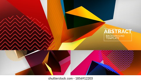 Set of low poly 3d shapes geometric abstract backgrounds. Polygonal designs. Vector illustrations for covers, banners, flyers and posters and other