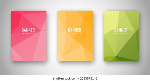Set of low poly abstract banner templates. Empty polygonal banners set. Red, yellow, green triangular banners. Triangular shapes.