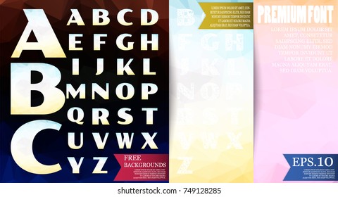 Set of low poly alphabet vector design on abstract textured polygonal background. Vector