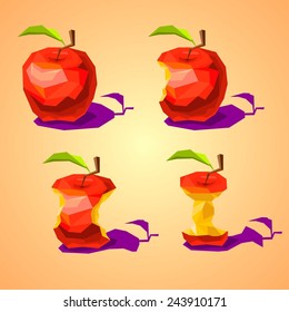 A set of low poly apples gradually eaten