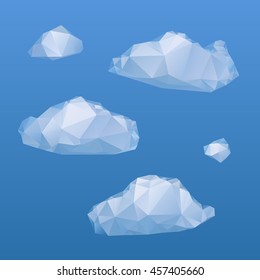 Set of low poly clouds on blue background