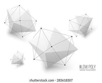 Set of low poly geometry design element.  Communication or molecule vector background.