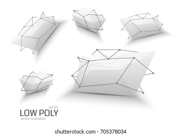 Set of low poly geometry design element. Communication or molecule vector background.