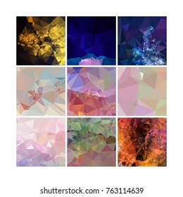 Set of low poly mosaic backgrounds. Template design, list, front page, brochure layout, banner, idea, cover, print, flyer, book, blank, card, sheet. Copy space. Vector clip art.