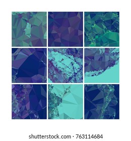Set of low poly mosaic backgrounds. Template design, list, front page, brochure layout, banner, idea, cover, print, flyer, book, blank, card, sheet. Copy space. Vector clip art.