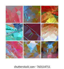 Set of low poly mosaic backgrounds. Template design, list, front page, brochure layout, banner, idea, cover, print, flyer, book, blank, card, sheet. Copy space. Vector clip art.