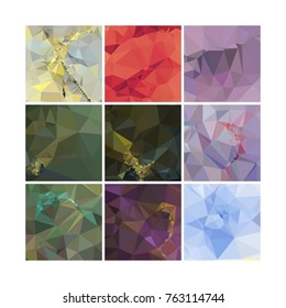 Set of low poly mosaic backgrounds. Template design, list, front page, brochure layout, banner, idea, cover, print, flyer, book, blank, card, sheet. Copy space. Vector clip art.