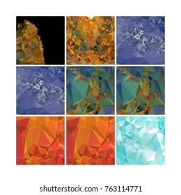 Set of low poly mosaic backgrounds. Template design, list, front page, brochure layout, banner, idea, cover, print, flyer, book, blank, card, sheet. Copy space. Vector clip art.
