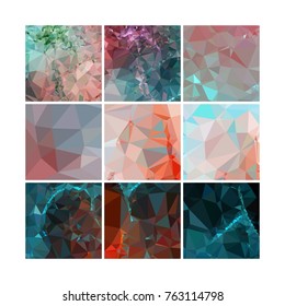Set of low poly mosaic backgrounds. Template design, list, front page, brochure layout, banner, idea, cover, print, flyer, book, blank, card, sheet. Copy space. Vector clip art.