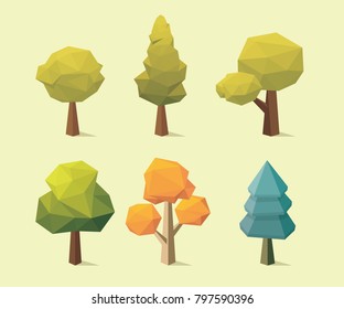 Set Of Low Poly Tree Vector