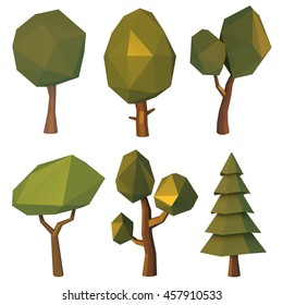 set of low poly trees. vector illustration. geometric polygonal elements for poster, banner, flyer