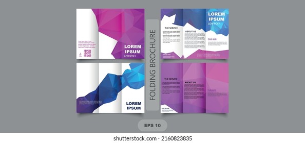 Set Low-Poly-Tri-Falzbroschüre. Kreativer heller Flyer für Design. Vektorgrafik