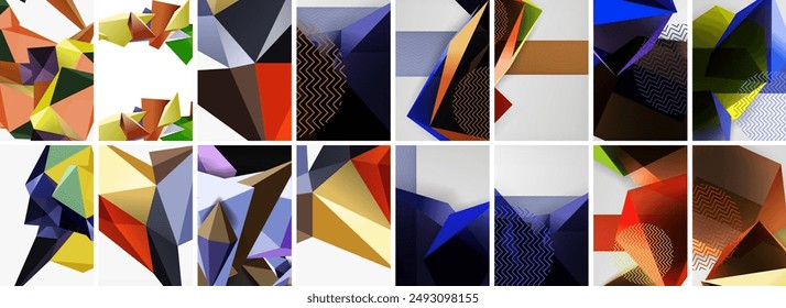 Set of low poly triangles poster geometric backgrounds. Vector Illustration For Wallpaper, Banner, Background, Card, Book Illustration, landing page