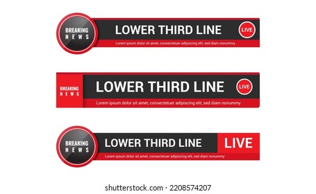 Set of Lower third breaking news vector design with black and red color overlay strip text video. News, sport, live Lower Thirds Pack.
