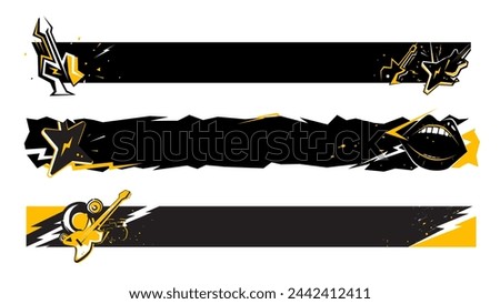 Set of lower third or concert banner design with rock and roll template isolated on white background.