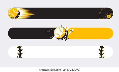 Set of lower third or sport banner design with baseball template isolated on white background.