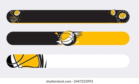 Set of lower third or sport banner design with basketball template isolated on white background.