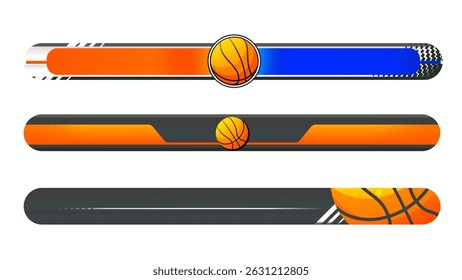 Set of lower third or sport banner design with basketball template isolated on white background.
