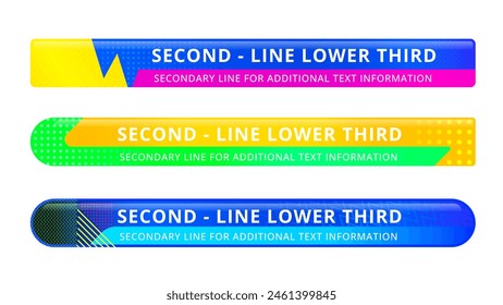 Set of lower third or television news bar design with colorful geometric template isolated on white background.