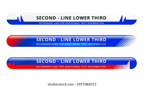 Conjunto de tercio inferior o diseño de barra de noticias de televisión con Plantilla geométrica aislada sobre fondo blanco.