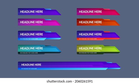 set lower third vector design with modern. headline breaking news banner pack background template.