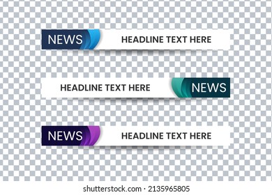 Set of lower third vector design banner with blue, green and purple shape overlay strip color. Modern broadcast news lower for TV Bars, Breaking, Sport, Headline, Title, Banner