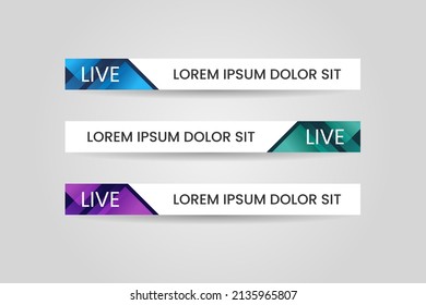 Set of lower third vector design banner with blue, green and purple shape overlay strip color. Modern broadcast news lower for TV Bars, Breaking, Sport, Headline, Title, Banner