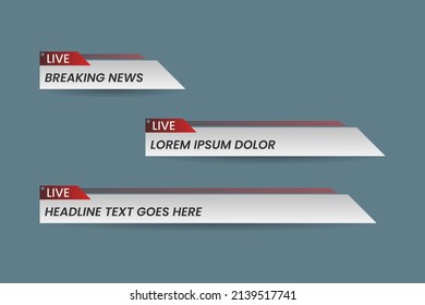 Set of lower third vector design background texture banner template with  red shape strip color. Modern flat broadcast news lower for TV Bars, Sport, Video Channel, Screen, Show, Display