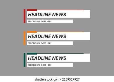 Set of lower third vector design background texture banner template with  shape strip color. Modern flat broadcast news lower for TV Bars, Sport, Entertainment, Screen, Show, Display