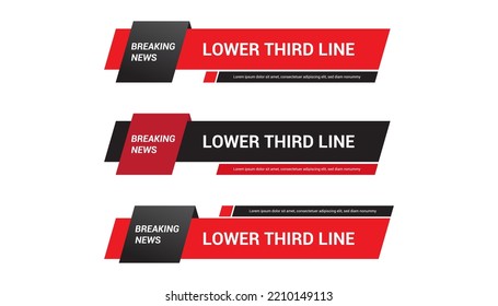 Set of Lower third vector design with black, red, yellow color overlay strip text video. breaking News, sport, live Lower Thirds Pack.
