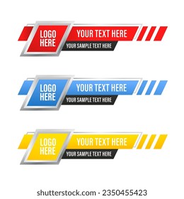 Set of Lower third vector design with black, red, yellow, blue, color overlay strip text video. breaking News, sport, live Lower Thirds Pack. Vector illustration