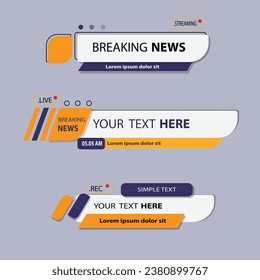 Set of Lower third vector design with orange and blue shape overlay strip text video. News Lower Thirds Pack.