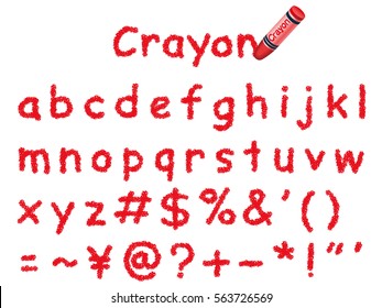 A Set Of Lower-case Letters And Symbols Written With A Red Crayon.